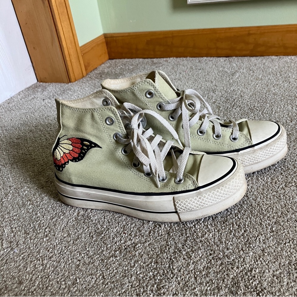 Canvas High-Top Sneakers with Butterfly Patch Platform